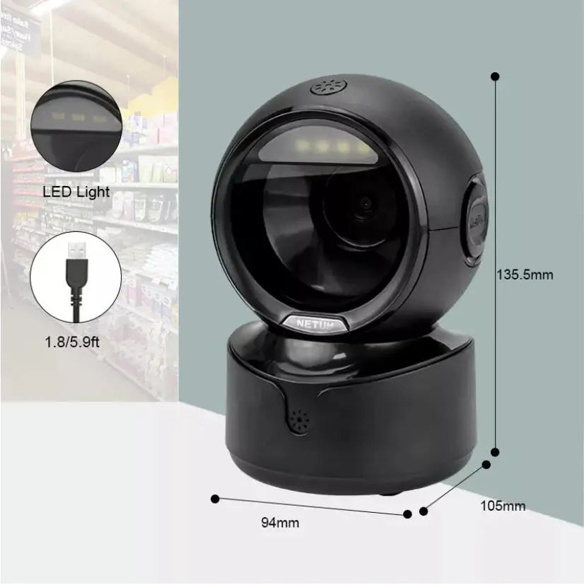 NETUM Desktop 2D QR Barcode Scanner, A5 Hands-Free Omnidirectional USB Big Barcode Reader 1D QR Screen Barcodes Scanning
