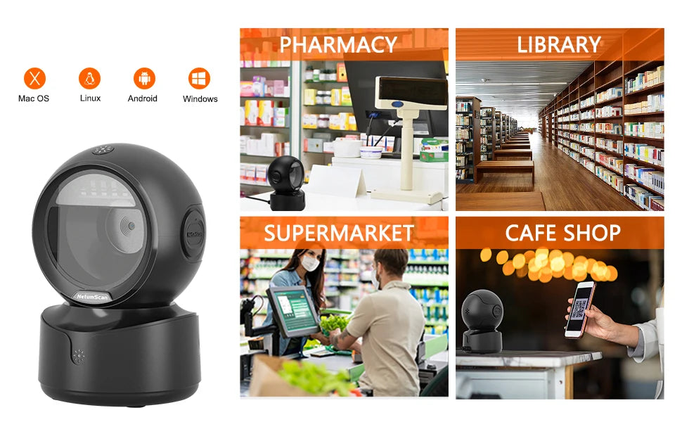 NETUM Desktop 2D QR Barcode Scanner, A5 Hands-Free Omnidirectional USB Big Barcode Reader 1D QR Screen Barcodes Scanning