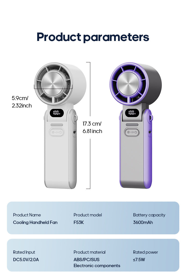 Portable High Speed Cooling Handheld Fan 3600mAh Rechargeable 100 Wind Speeds Adjustable Mini Foldable Air Cooling Turbo Fan NEXVIA