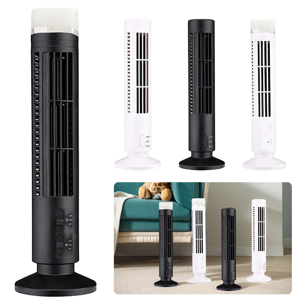 LED Tower Fan Mini Vertical Conditioner 2 Gear Speed USB Bladeless Fan Portable Stand Up Tower Fan for Living Room Bedroom