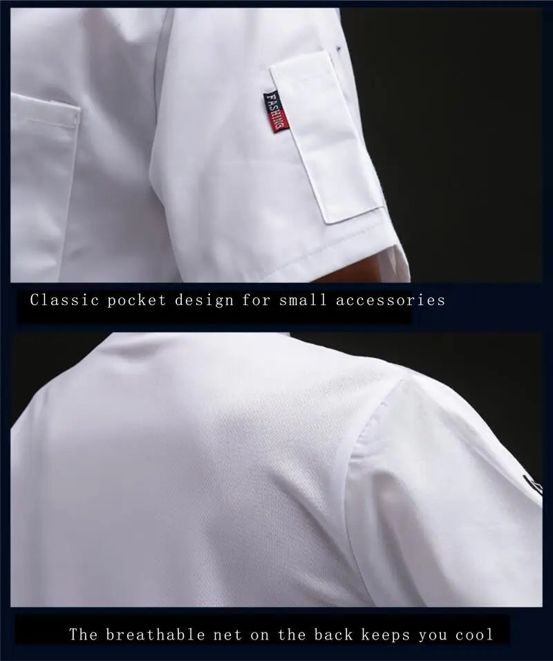 Summer Restaurant Kitchen Chef Black White Uniform Breathable Mesh Work Clothes Short/Long Sleeve Cooking Button Shirt Clothes NEXVIA NEXVIA