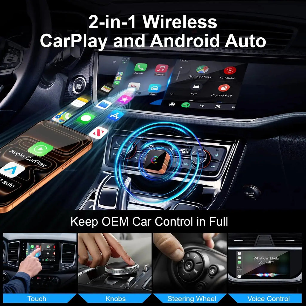 Carplay Wireless Adapter for iPhone, CarPlay with cable to wireless, Android Auto 2 in 1 Mini USB design NEXVIA