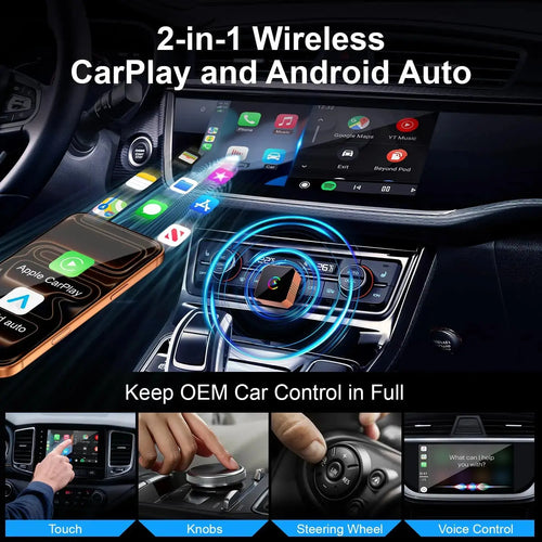 Carplay Wireless Adapter for iPhone, CarPlay with cable to wireless, Android Auto 2 in 1 Mini USB design NEXVIA
