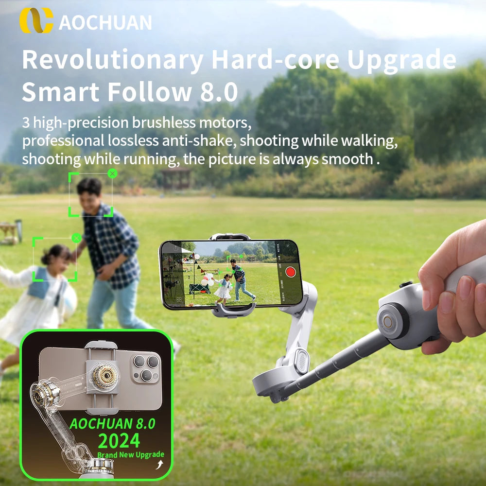 NEXVIA, AOCHUAN Handheld Gimbal Stabilizer 3-Axis Smart V8 For Phone with Extension Rod Tripod Face Tracking For iPhone Android TikTok NEXVIA