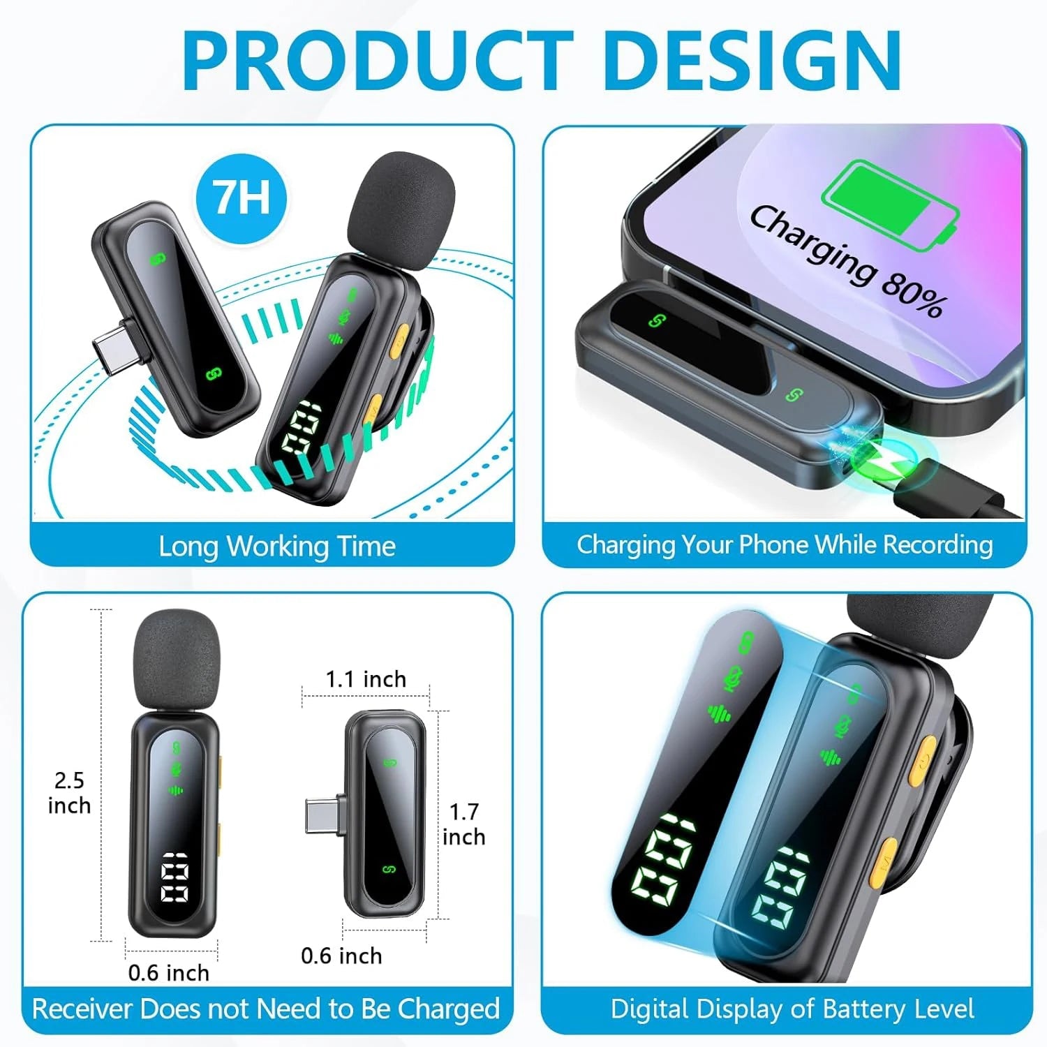 NEXVIA Professional Wireless Lavalier Microphone Plug and Play, with LED Power Display for Content Creators Recording, Live Streaming