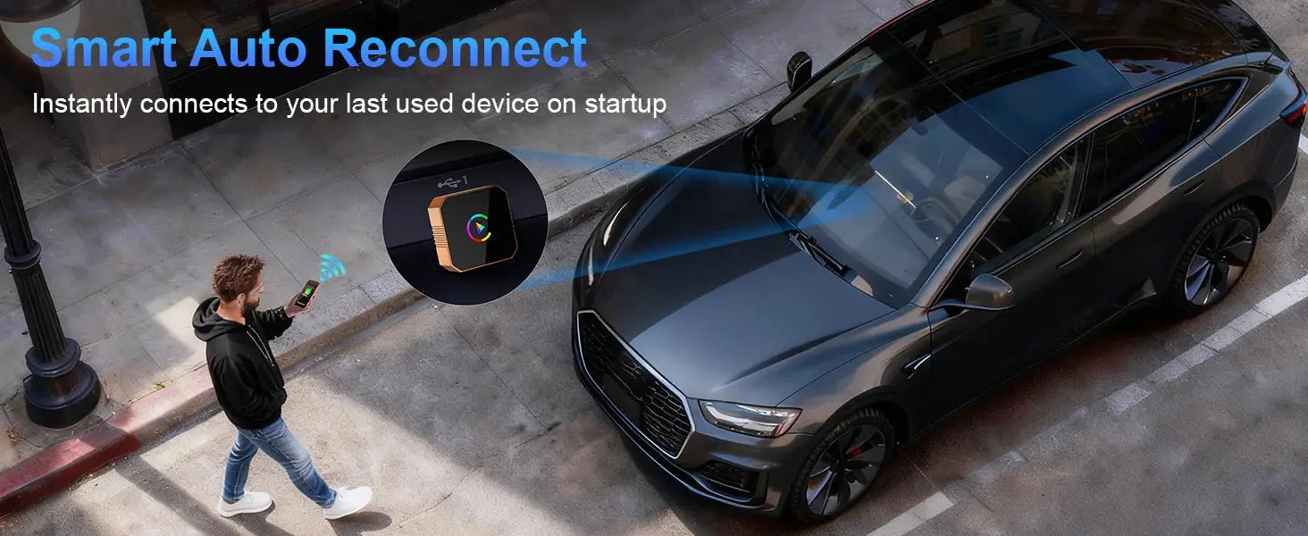 Carplay Wireless Adapter for iPhone, CarPlay with cable to wireless, Android Auto 2 in 1 Mini USB design NEXVIA