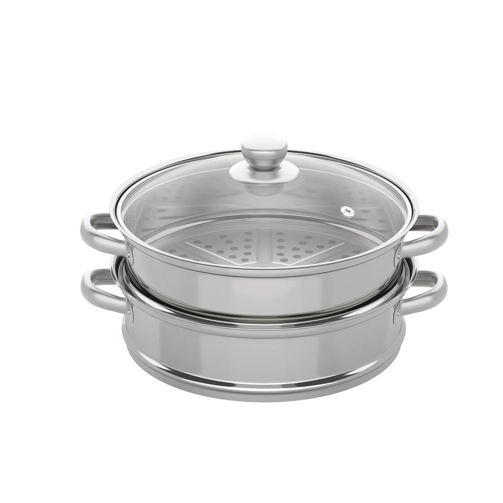 Nexvia | 3-Tier Stainless Steel Steamer Pot with Glass Lid, Induction/Gas Stove Compatible, 28cm Multi-Layer Cookware NEXVIA