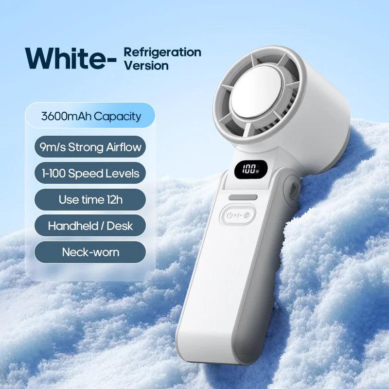 Portable High Speed Cooling Handheld Fan 3600mAh Rechargeable 100 Wind Speeds Adjustable Mini Foldable Air Cooling Turbo Fan NEXVIA
