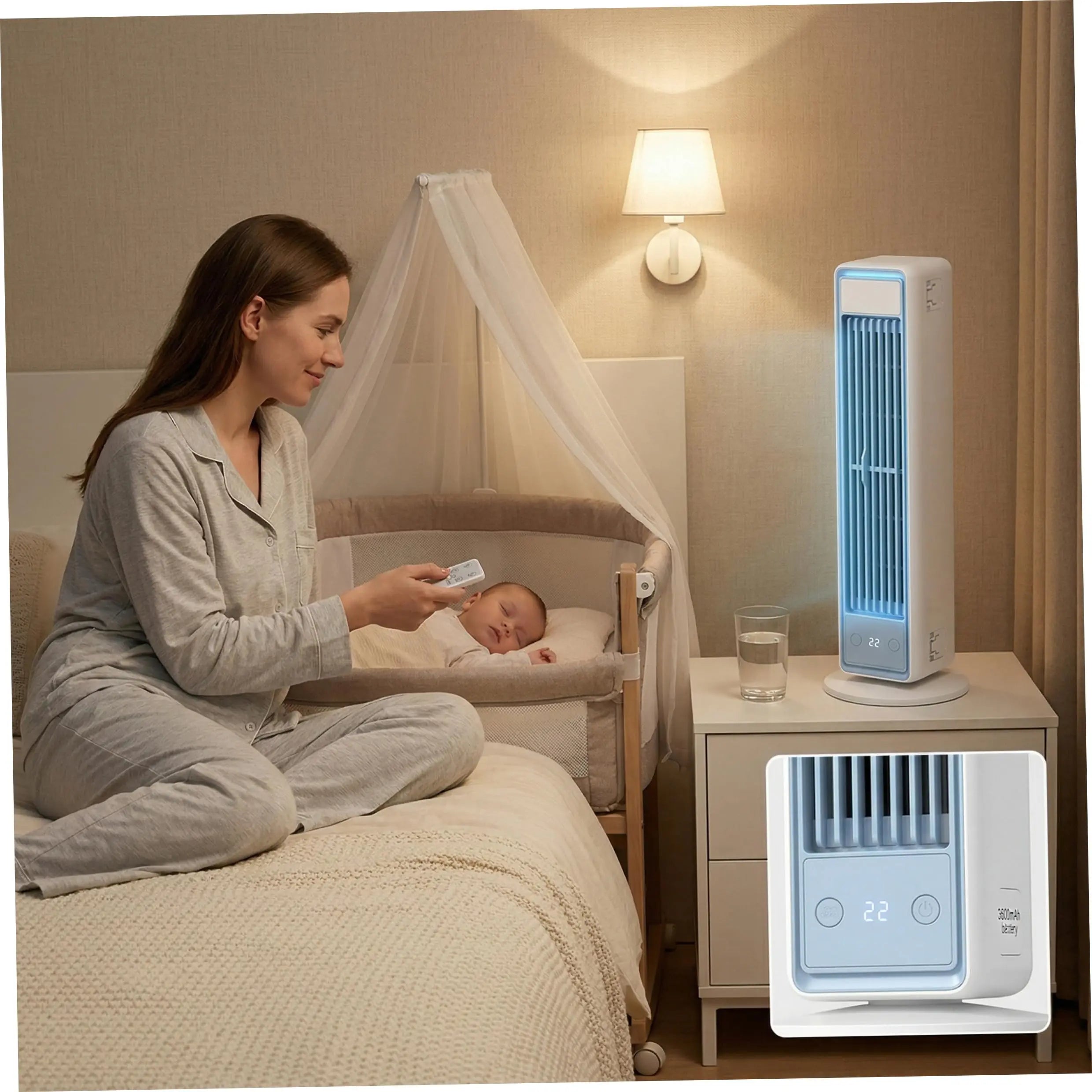 Multi-Dimensional Tower Fan Silent Portable Air Conditioner Office Home Air Cooler Strong Wind Cooling Leafless Air Fan