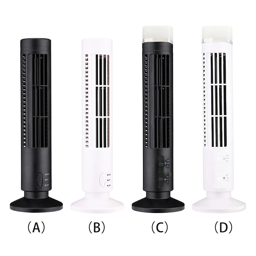 LED Tower Fan Mini Vertical Conditioner 2 Gear Speed USB Bladeless Fan Portable Stand Up Tower Fan for Living Room Bedroom