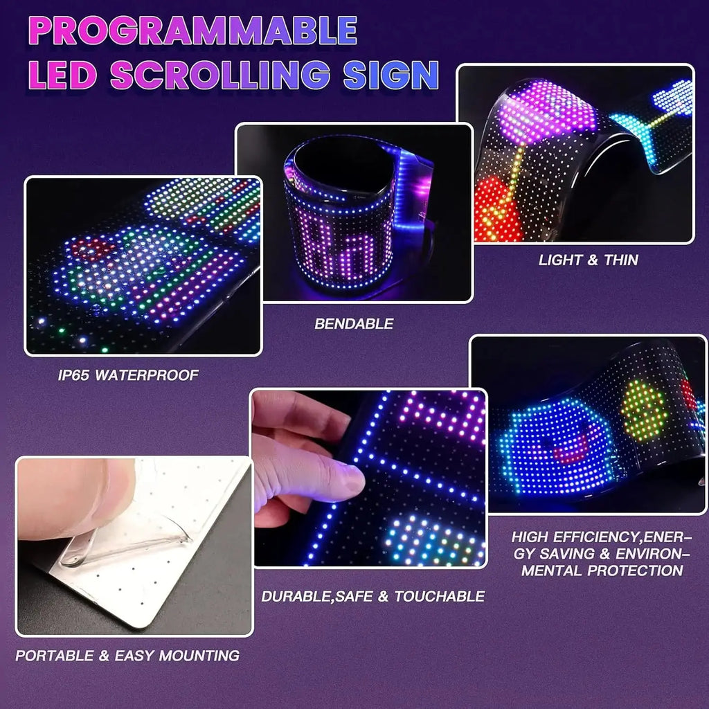 Car LED Sign Bluetooth APP LED Matrix Pixel Panel Night Light DIY Programmable Flexible LED Display For Car Store Hotel Bar NEXVIA