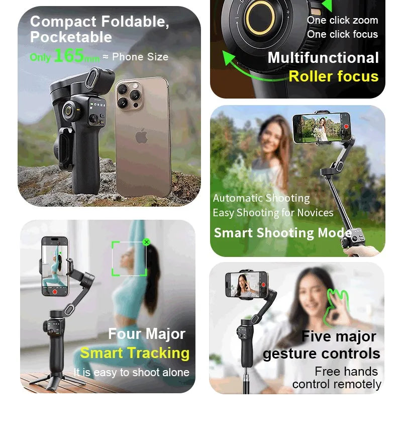 NEXVIA, AOCHUAN Handheld Gimbal Stabilizer 3-Axis Smart V8 For Phone with Extension Rod Tripod Face Tracking For iPhone Android TikTok NEXVIA