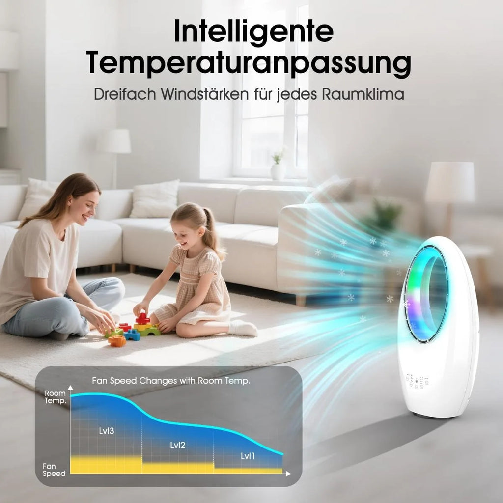3-in-1 Silent Tower Fanbladeless Fan 60 ° Oscillation Smart Temp Adjust Remote & Touch Control Whisper-Quiet 30dB Sleep Mode