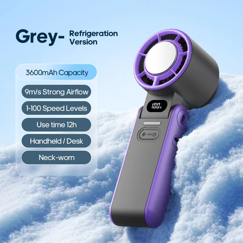 Portable High Speed Cooling Handheld Fan 3600mAh Rechargeable 100 Wind Speeds Adjustable Mini Foldable Air Cooling Turbo Fan NEXVIA