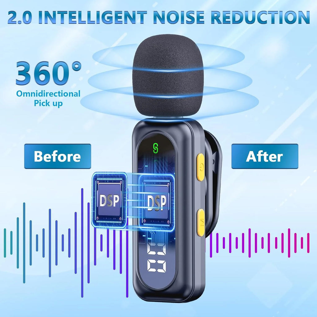 NEXVIA Professional Wireless Lavalier Microphone Plug and Play, with LED Power Display for Content Creators Recording, Live Streaming NEXVIA