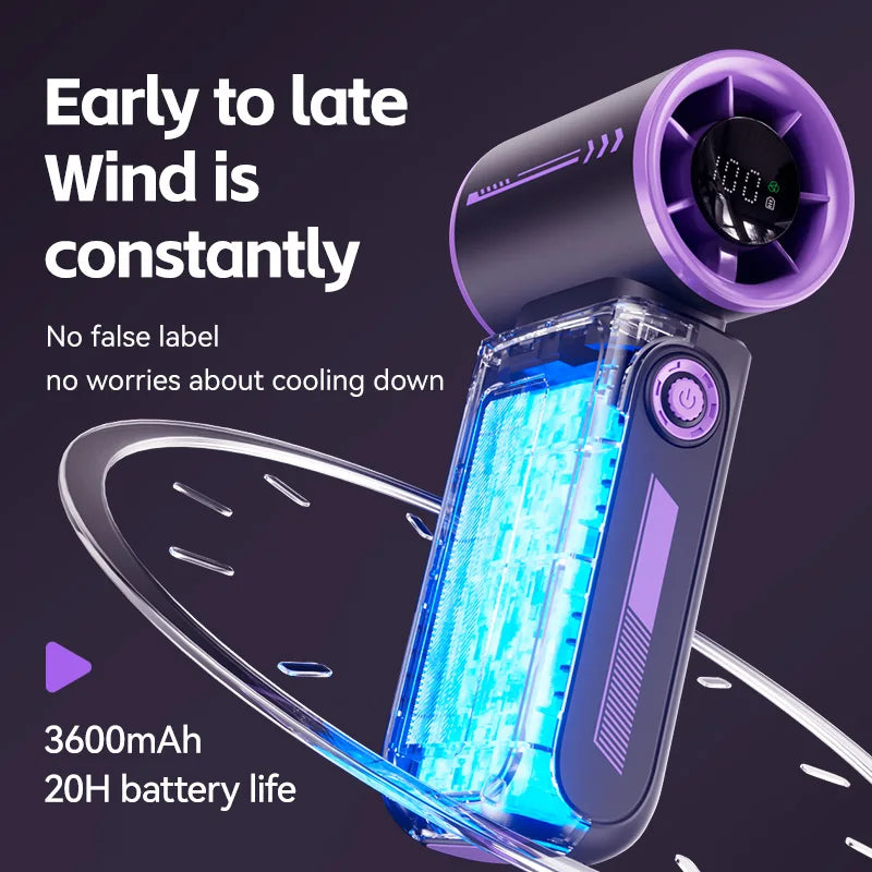 2025 New High Speed Turbo Small Air Cannon Electric Fan Portable Digital Display Handheld Fan USB Charging Fan Outdoor Mini Fan NEXVIA