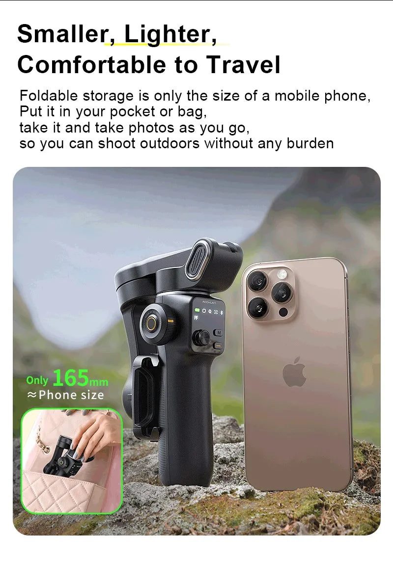 NEXVIA, AOCHUAN Handheld Gimbal Stabilizer 3-Axis Smart V8 For Phone with Extension Rod Tripod Face Tracking For iPhone Android TikTok NEXVIA