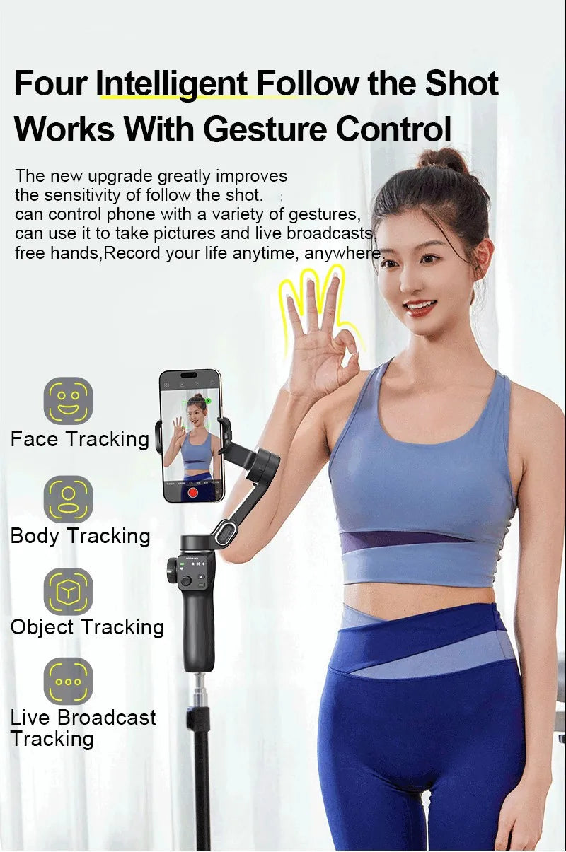 NEXVIA, AOCHUAN Handheld Gimbal Stabilizer 3-Axis Smart V8 For Phone with Extension Rod Tripod Face Tracking For iPhone Android TikTok NEXVIA