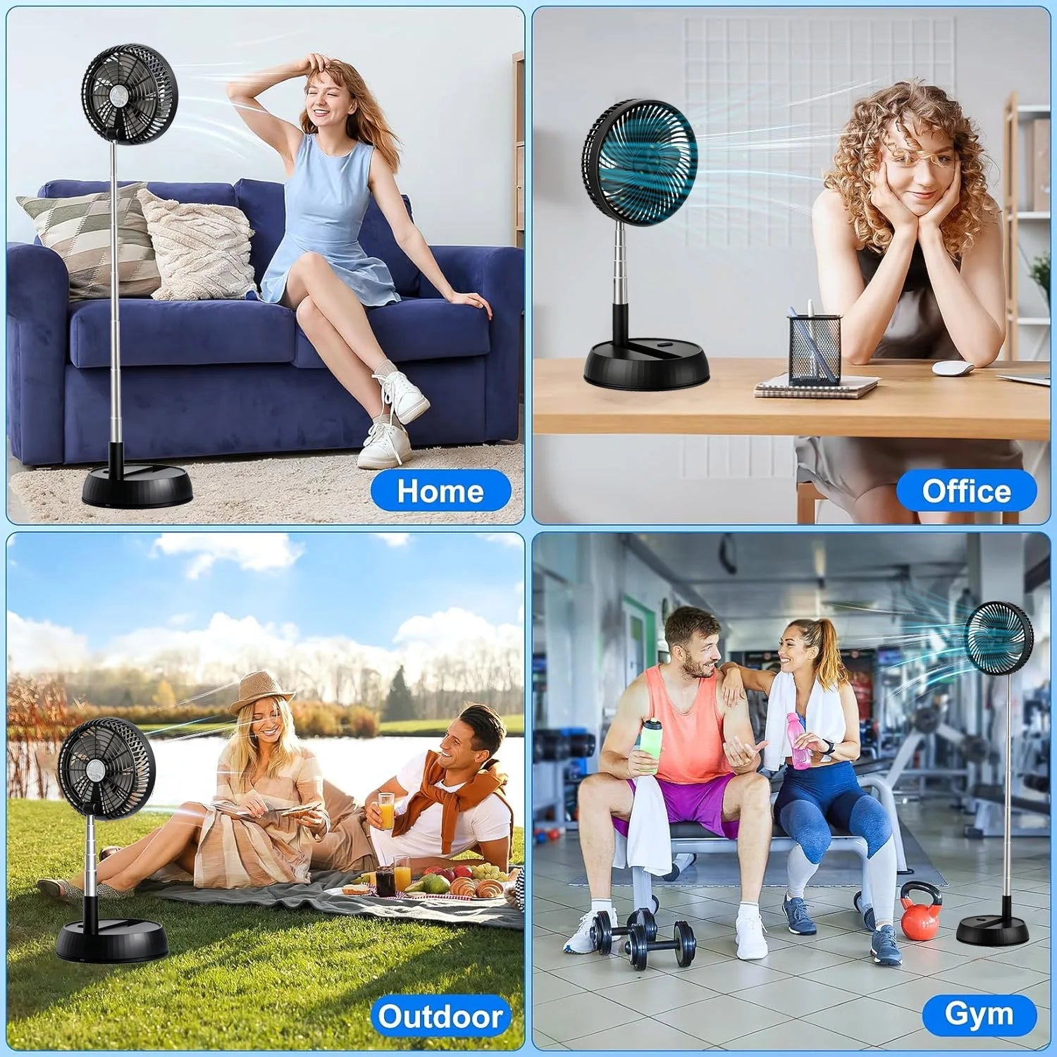 NEXVIA | Remote control folding vertical electric fan 7200mAh silent timed left and right rotation USB outdoor desktop electric fan