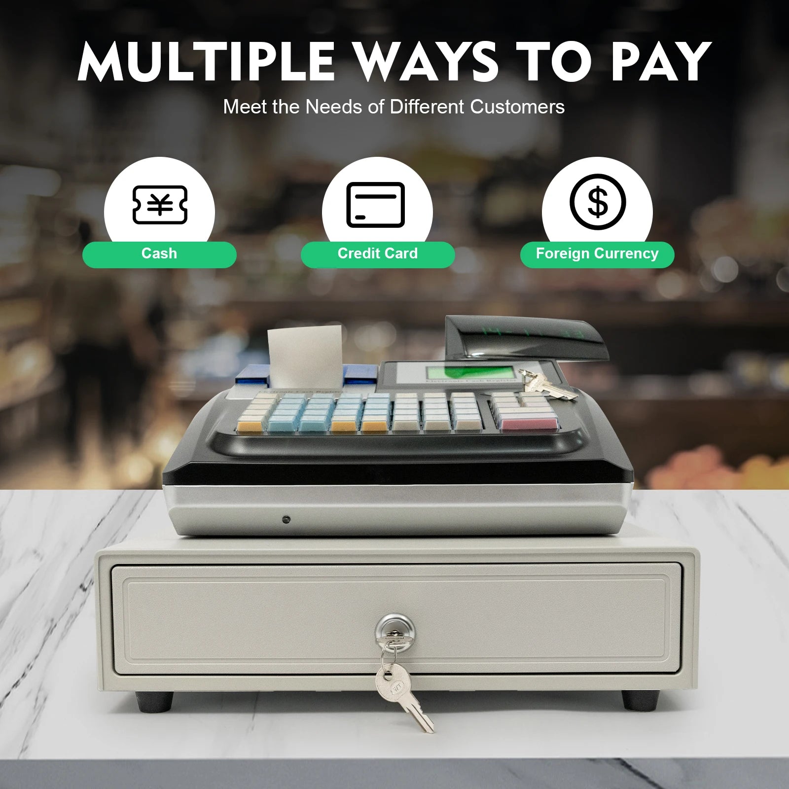 4-compartments Electronic Cash Register Drawer with Coin slots Cash drawer & LED Display for Businesses Market