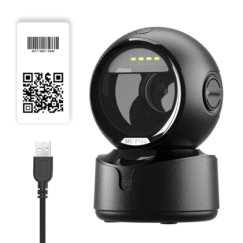 NETUM Desktop 2D QR Barcode Scanner, A5 Hands-Free Omnidirectional USB Big Barcode Reader 1D QR Screen Barcodes Scanning