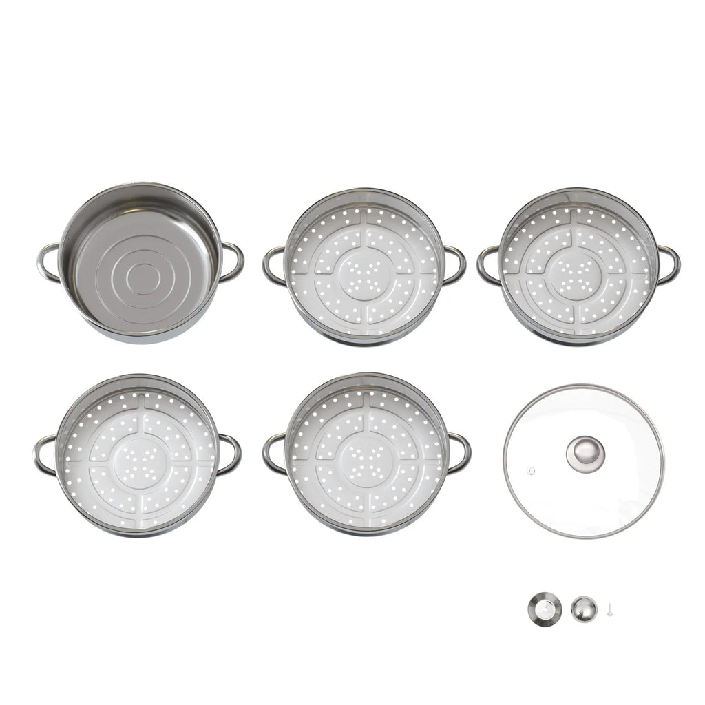 Nexvia |5 Layers 30cm Large Home With Handles Kitchen Insulated Visual Cover Stainless Steel 5 Tier Steamer Pot Food Maker Cookware NEXVIA