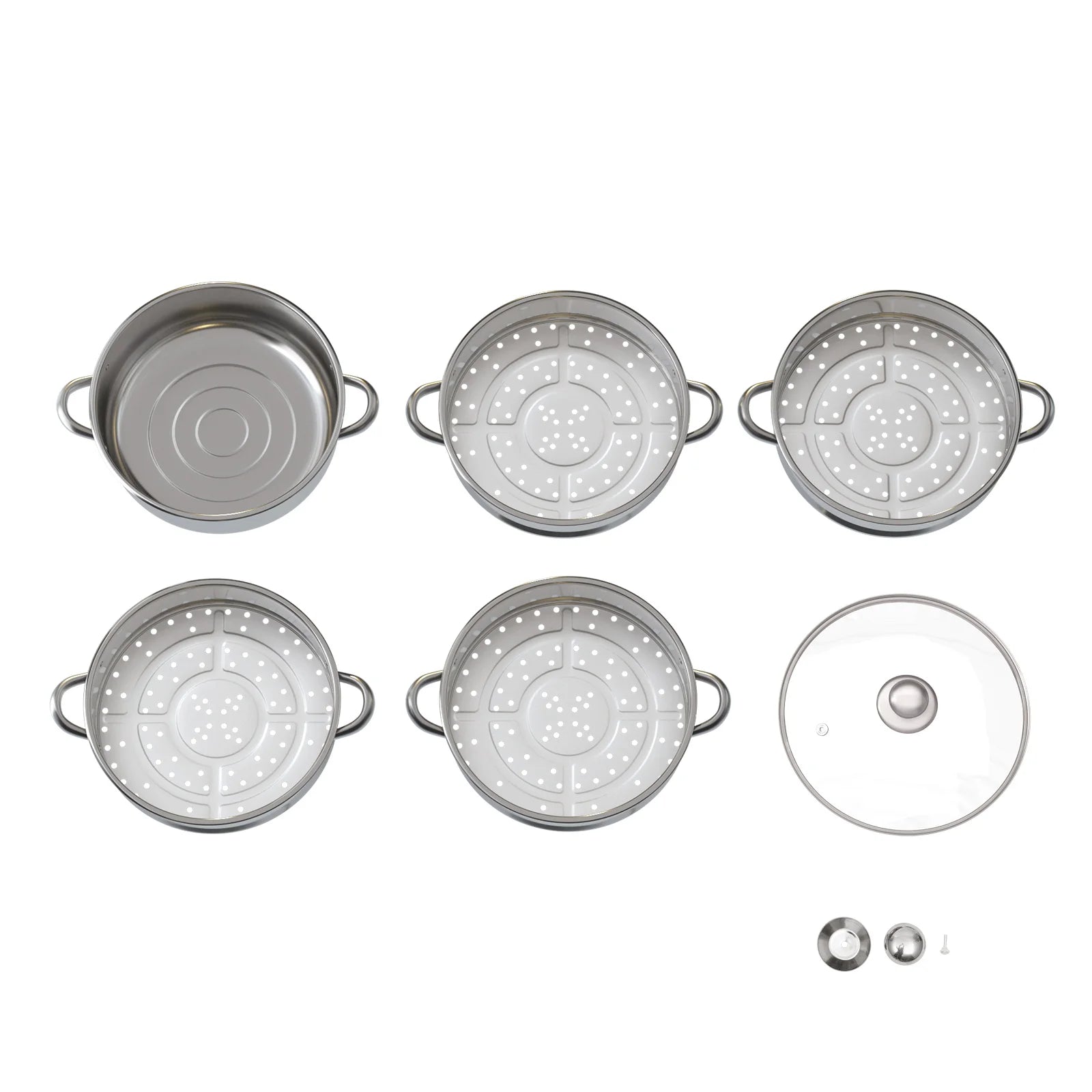 Nexvia |5 Layers 30cm Large Home With Handles Kitchen Insulated Visual Cover Stainless Steel 5 Tier Steamer Pot Food Maker Cookware NEXVIA