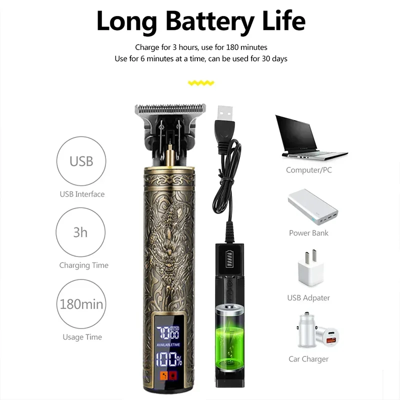 New！T9 Electric Hair Trimmer/Accessories | USB Professional Shaver | 0mm Bald Fade Cutting Machine Portable for Men Home Haircut NEXVIA