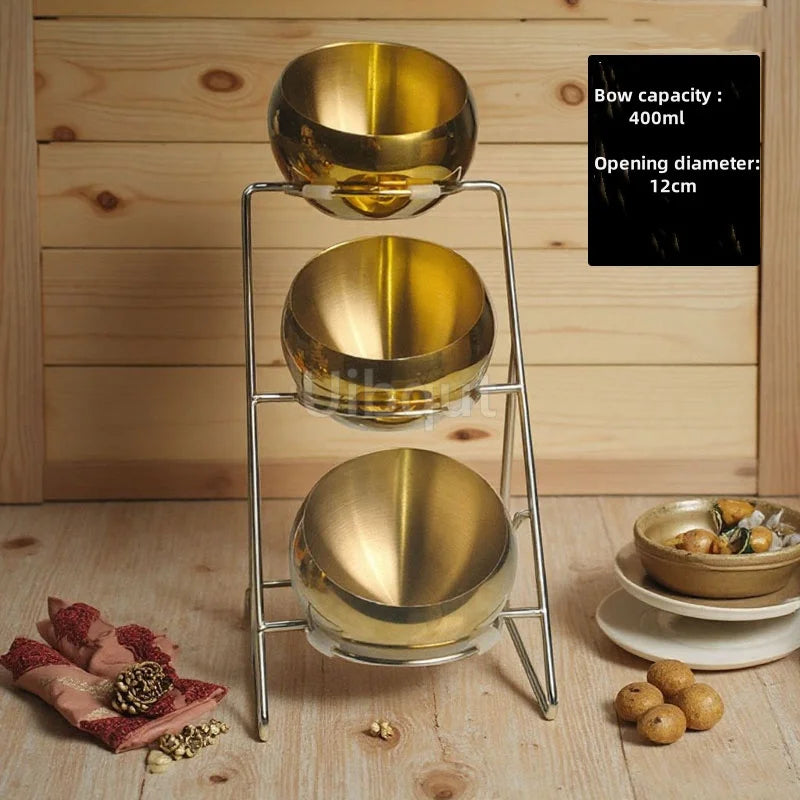 Nexvia Stainless Steel catering Oblique mouthed Sauce golden Bowl rack Hot Pot Buffet Seasoning basket Jar dish luxury Container SALADE Bowl NEXVIA