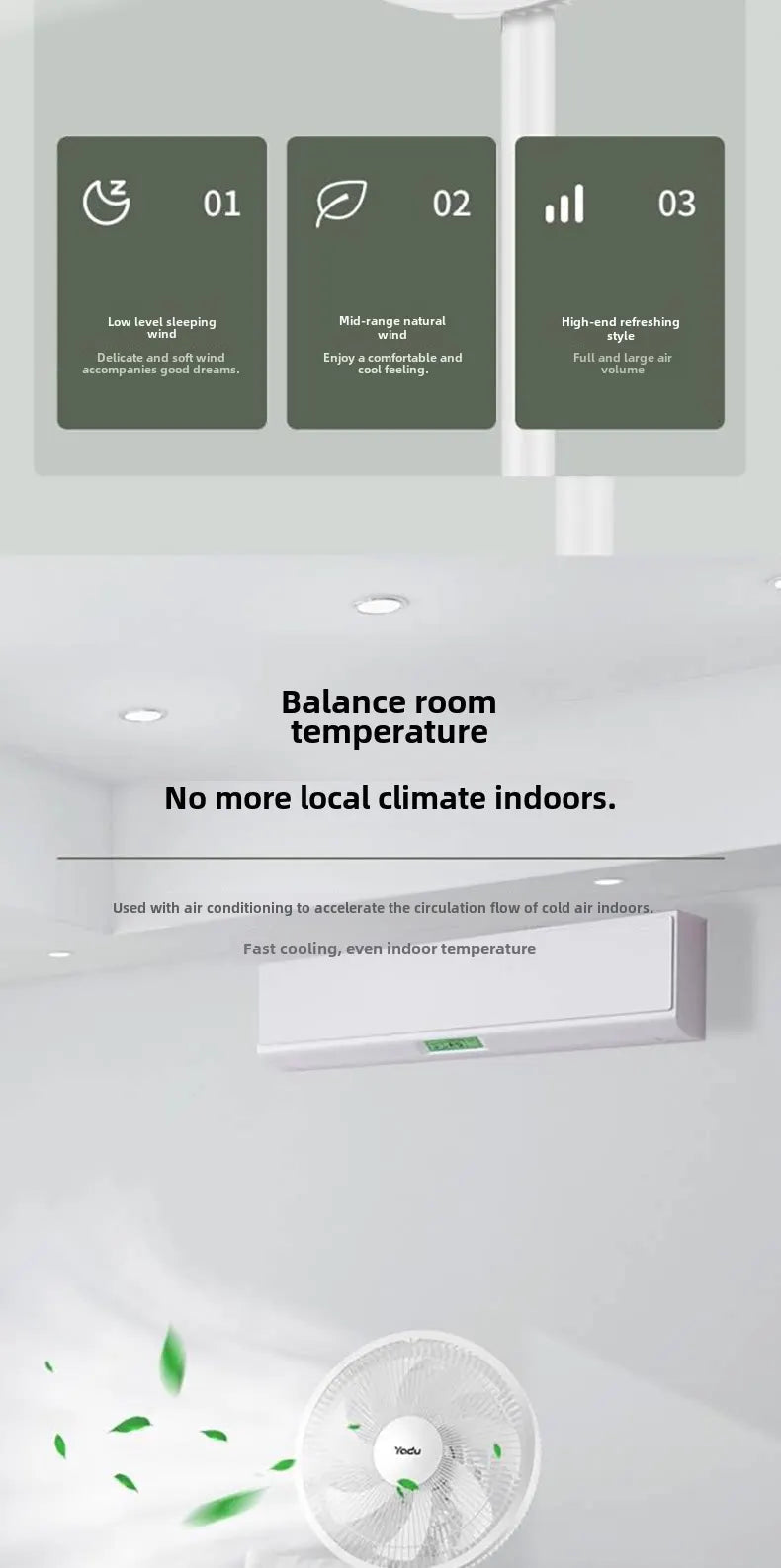 Electric Fan Energy-saving  Household Use Strong Wind Suitable Living Room Dormitory Seven-blade Design Dual-purpose Use NEXVIA