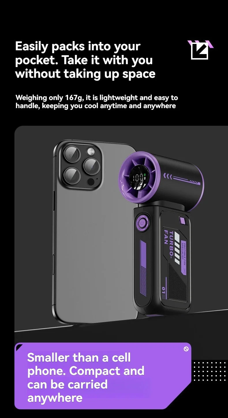 New High Speed Turbo Small Air Cannon Electric Fan Portable Digital Display Handheld Fan USB Charging Fan Outdoor Mini Fan NEXVIA NEXVIA
