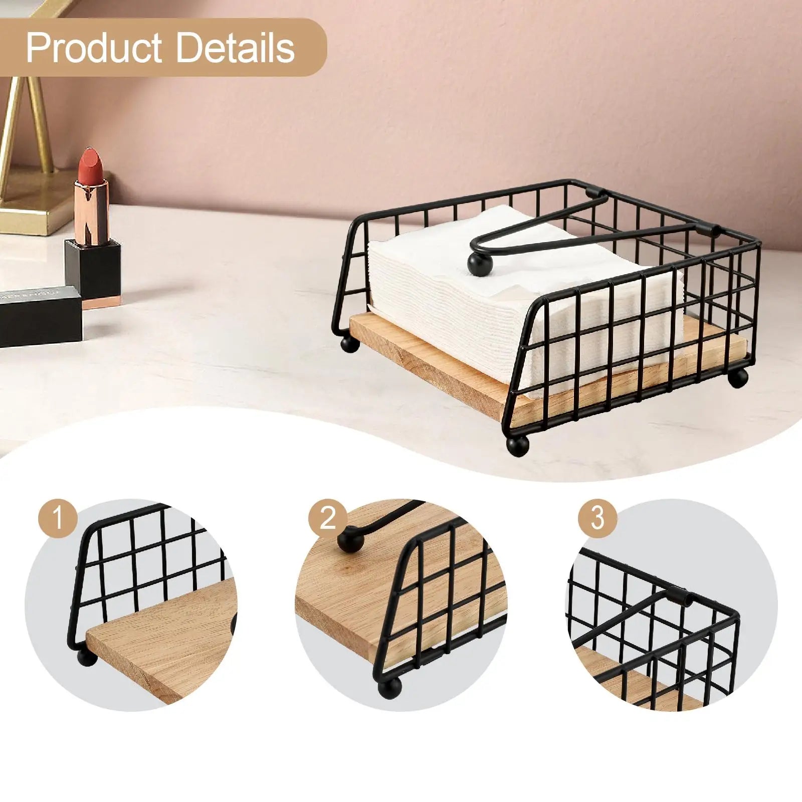 Napkin Holder for Table with Weighted Arm Iron Decoration Modern Napkin Organizer for Hotel Restaurant Living Room Party Wedding