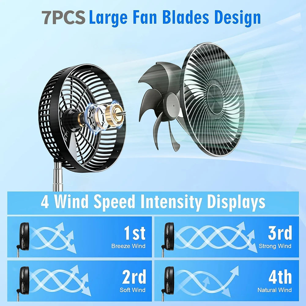 NEXVIA | Remote control folding vertical electric fan 7200mAh silent timed left and right rotation USB outdoor desktop electric fan NEXVIA