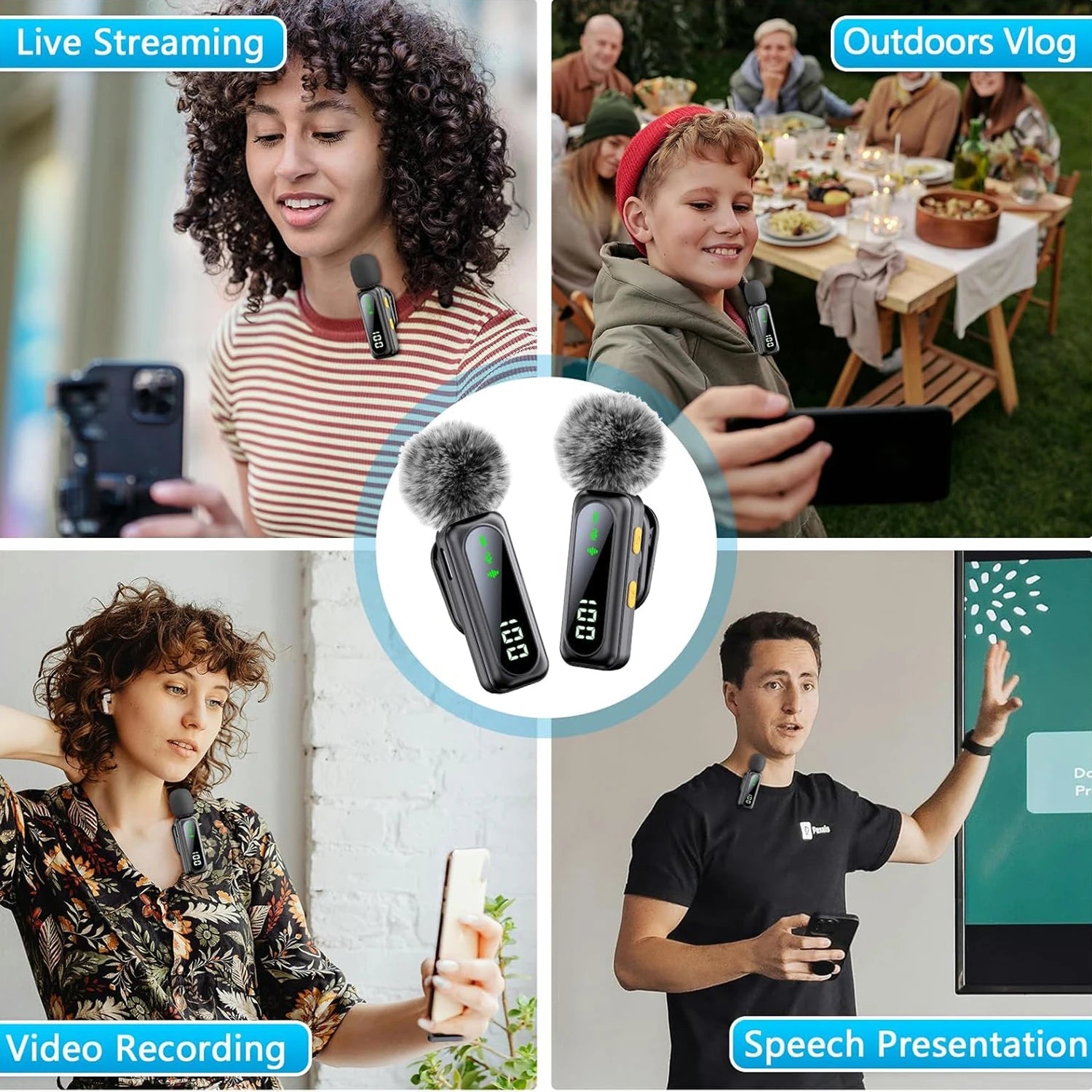 NEXVIA Professional Wireless Lavalier Microphone Plug and Play, with LED Power Display for Content Creators Recording, Live Streaming NEXVIA