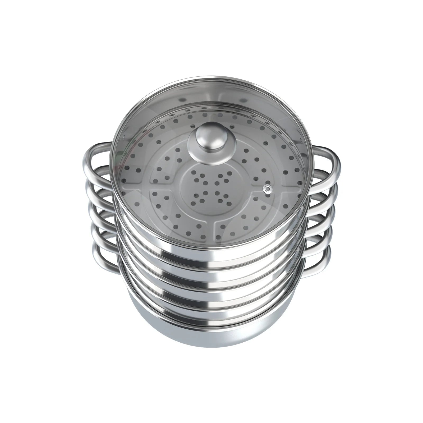 Nexvia |5 Layers 30cm Large Home With Handles Kitchen Insulated Visual Cover Stainless Steel 5 Tier Steamer Pot Food Maker Cookware NEXVIA