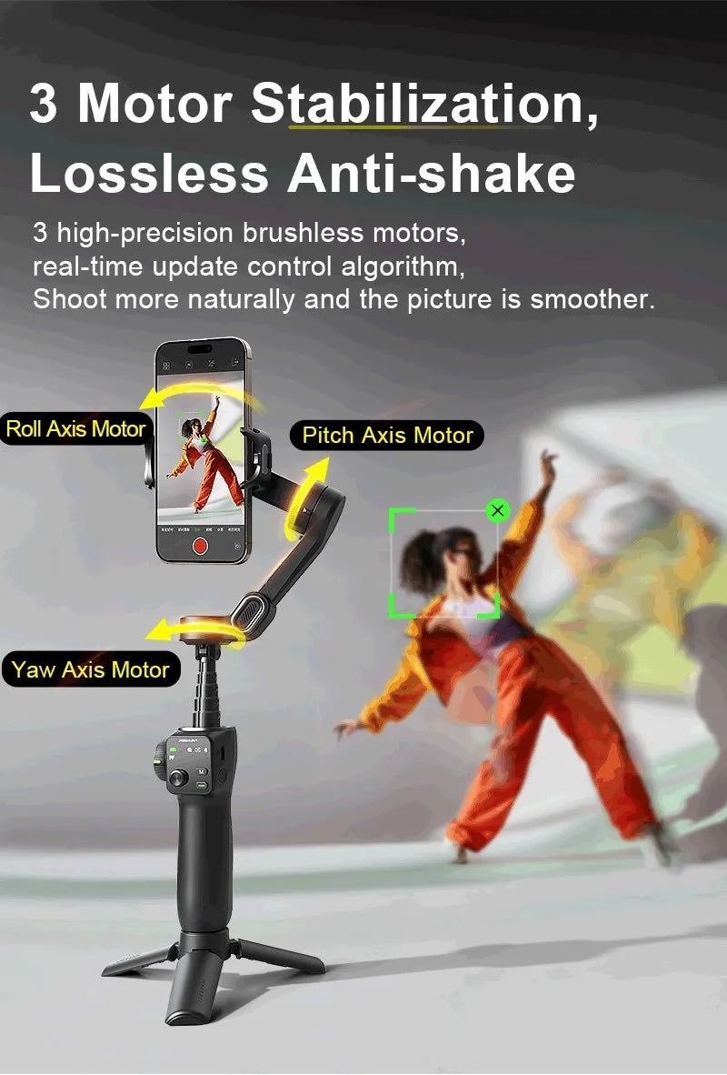 NEXVIA, AOCHUAN Handheld Gimbal Stabilizer 3-Axis Smart V8 For Phone with Extension Rod Tripod Face Tracking For iPhone Android TikTok NEXVIA