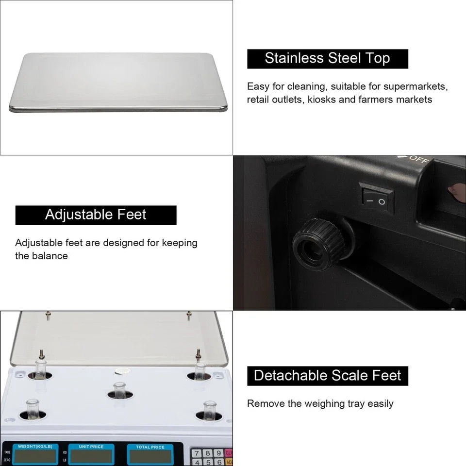 40kg Electronic Price Scale Digital Commercial Food Meat Weighting Shop Retail