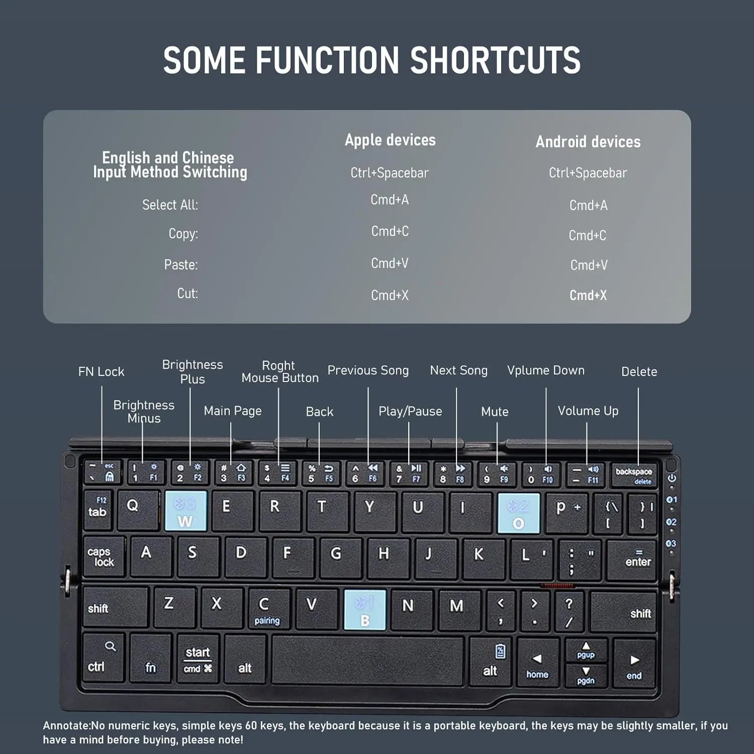 Jomaa Folding Keyboard Bluetooth Rechargeable Bluetooth Keyboard for Laptop iPad Phone Mini Portable Folding Keyboard ios