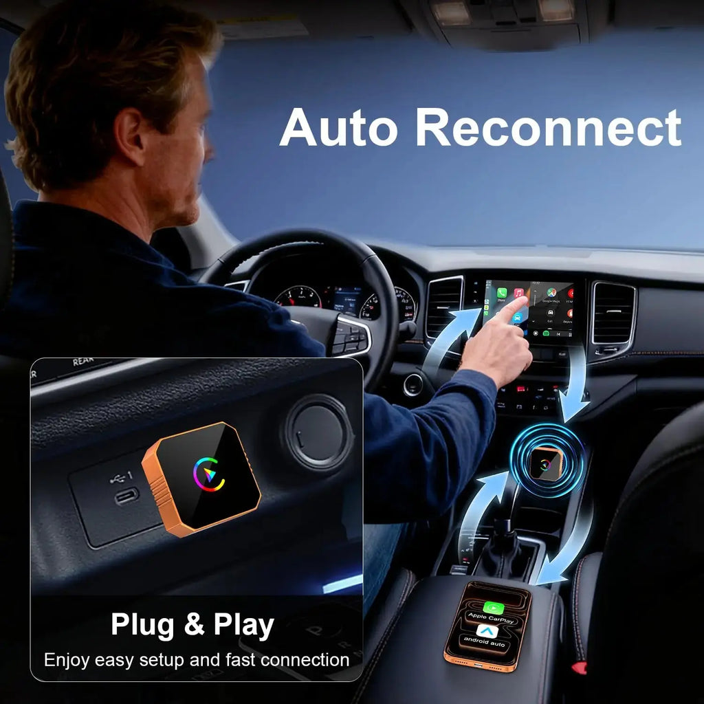 Carplay Wireless Adapter for iPhone, CarPlay with cable to wireless, Android Auto 2 in 1 Mini USB design NEXVIA