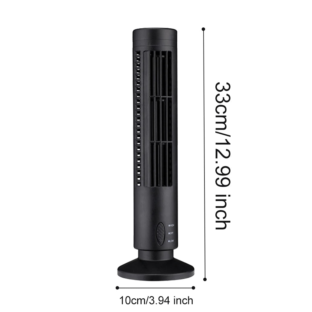 LED Tower Fan Mini Vertical Conditioner 2 Gear Speed USB Bladeless Fan Portable Stand Up Tower Fan for Living Room Bedroom