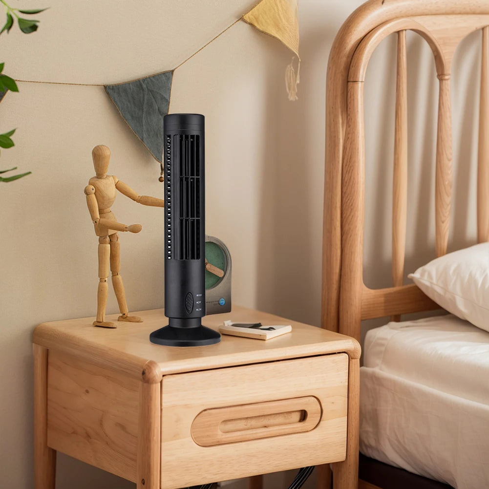 LED Tower Fan Mini Vertical Conditioner 2 Gear Speed USB Bladeless Fan Portable Stand Up Tower Fan for Living Room Bedroom
