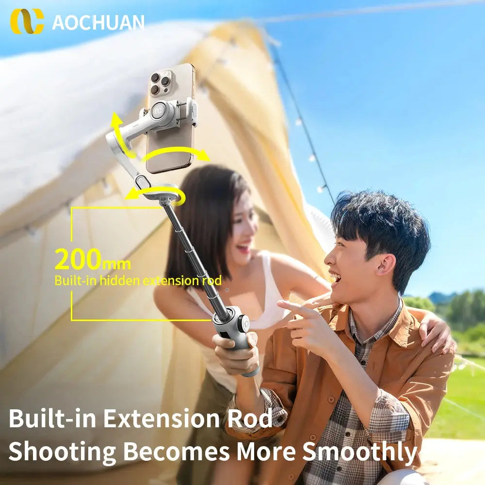 NEXVIA, AOCHUAN Handheld Gimbal Stabilizer 3-Axis Smart V8 For Phone with Extension Rod Tripod Face Tracking For iPhone Android TikTok NEXVIA