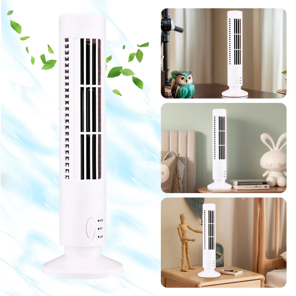 LED Tower Fan Mini Vertical Conditioner 2 Gear Speed USB Bladeless Fan Portable Stand Up Tower Fan for Living Room Bedroom