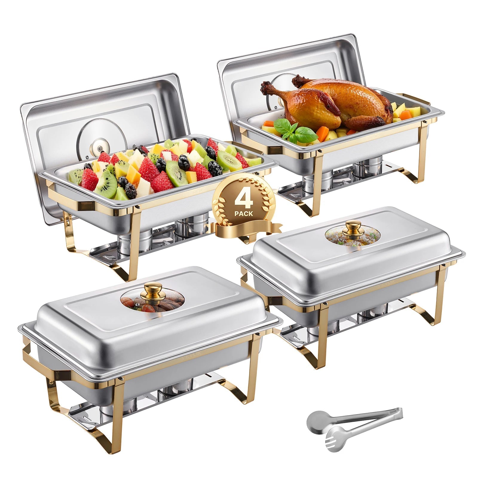 SucceBuy 2/4 Pack Chafing Dish Buffet Set Stainless Steel Chafer with Half Size Pans Rectangle Catering Warmer for Party Banquet NEXVIA