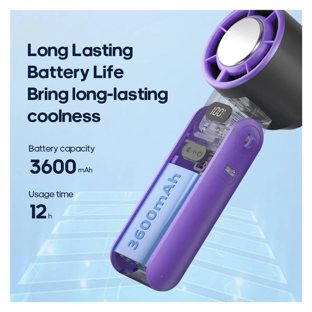 Portable High Speed Cooling Handheld Fan 3600mAh Rechargeable 100 Wind Speeds Adjustable Mini Foldable Air Cooling Turbo Fan NEXVIA
