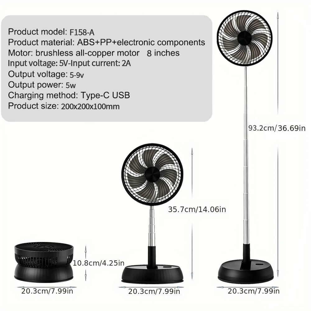 NEXVIA | Remote control folding vertical electric fan 7200mAh silent timed left and right rotation USB outdoor desktop electric fan NEXVIA