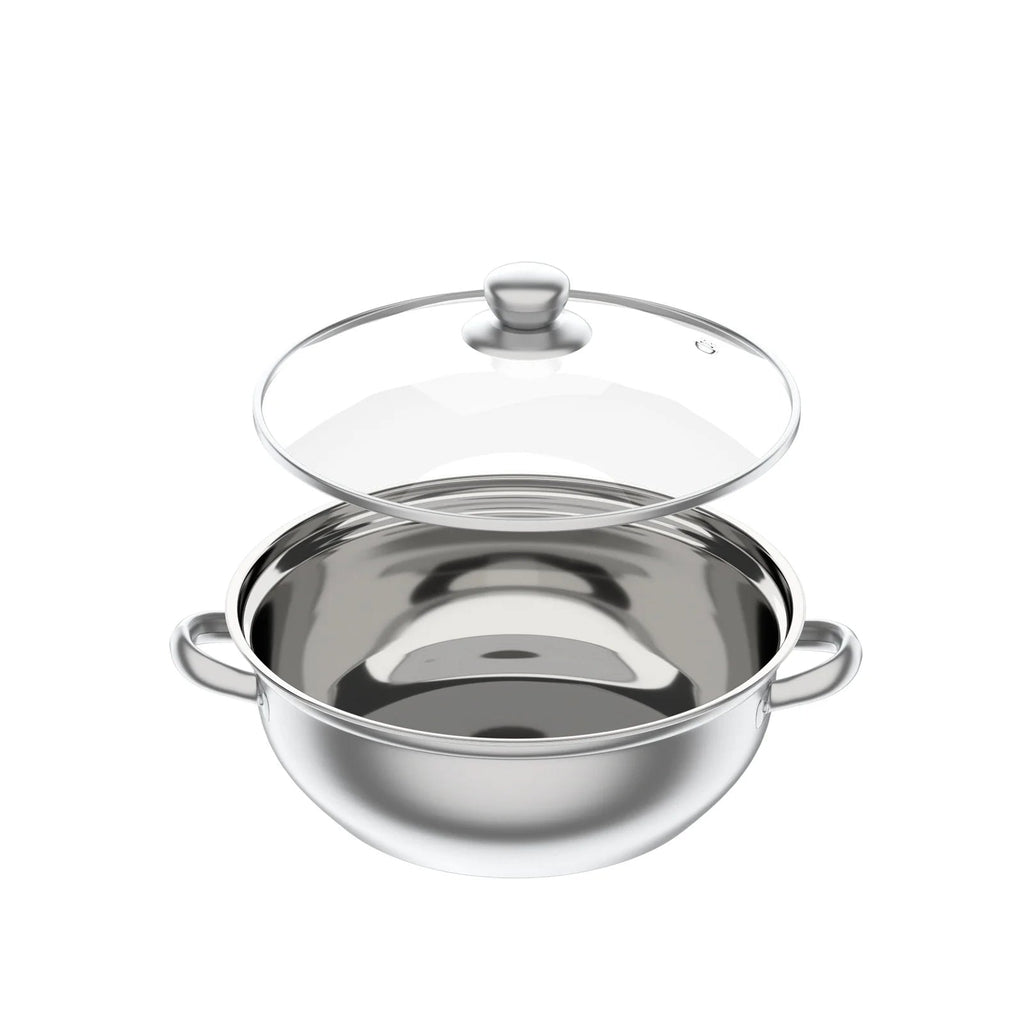Nexvia | 3-Tier Stainless Steel Steamer Pot with Glass Lid, Induction/Gas Stove Compatible, 28cm Multi-Layer Cookware NEXVIA