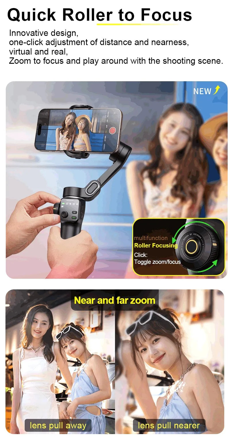 NEXVIA, AOCHUAN Handheld Gimbal Stabilizer 3-Axis Smart V8 For Phone with Extension Rod Tripod Face Tracking For iPhone Android TikTok NEXVIA