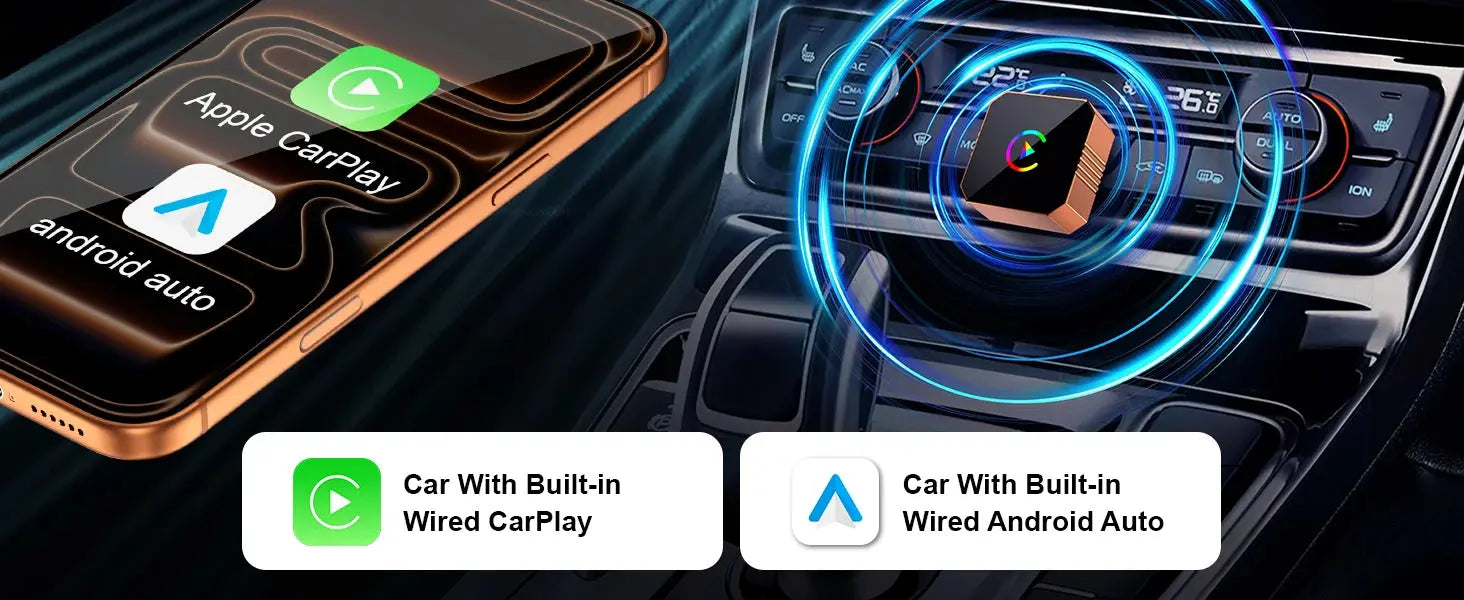 Carplay Wireless Adapter for iPhone, CarPlay with cable to wireless, Android Auto 2 in 1 Mini USB design NEXVIA