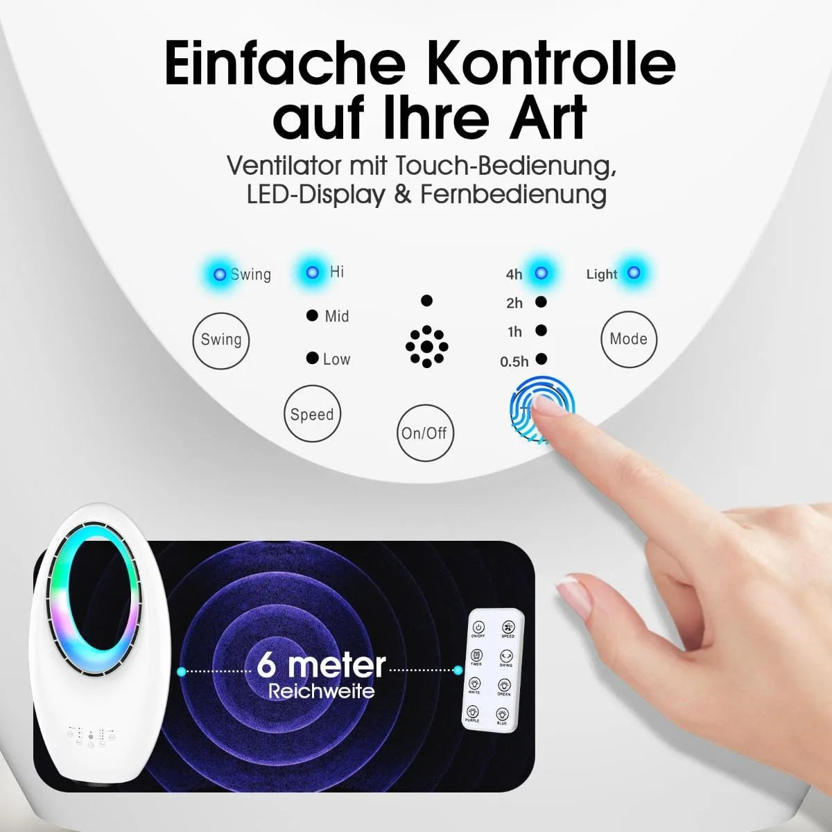 3-in-1 Silent Tower Fanbladeless Fan 60 ° Oscillation Smart Temp Adjust Remote & Touch Control Whisper-Quiet 30dB Sleep Mode